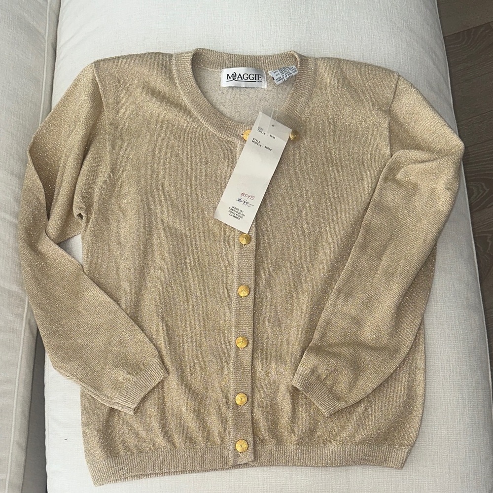 Vintage Maggie Jana Gold Metallic Knit Cardigan - Glam Retro Cardigan NWT